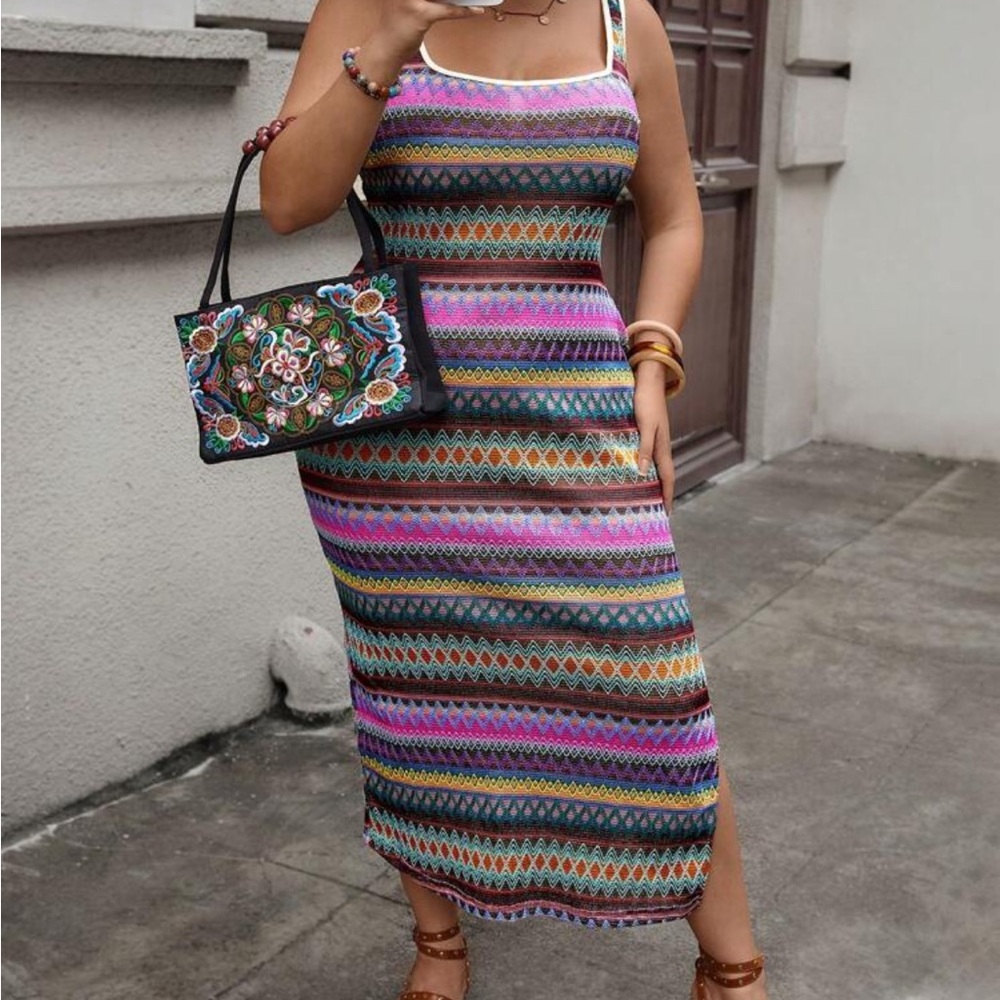 NWOT Boho Chic Multicolor Striped Midi Dress